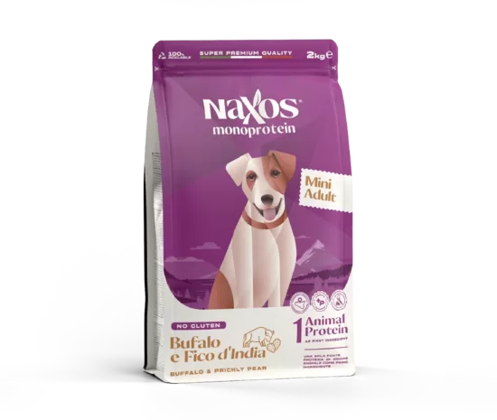 NAXOS ADULT MINI Superpremium, monoprotein, gluten free, mazo izmēru pieaugušo suņu barība ar Bifeļa gaļu un opuncijām 0,5 kg