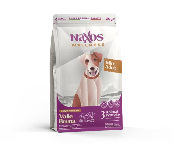 Naxos Adult Mini Superpremium Multiprotein, mazo izmēru pieaugušo suņu barība ar liellopu, jēru, bifeli, granatābolu, citrusaugļiem un ķirbi 0,5 kg