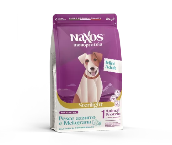 NAXOS STERILIGHT MINI Superpremium, monoprotein, glutenfree barība, mazo šķirņu sterilizētiem suņiem ar Zivi un granātāboliem 0,5 kg