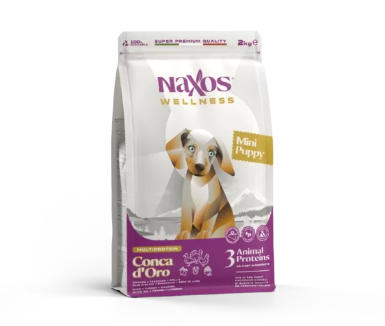Naxos Puppy Mini Superpremium Multiprotein, mazo izmēru kucēnu barība ar pīli, tītaru, vistu, fenheli un artišoku 0,5 kg