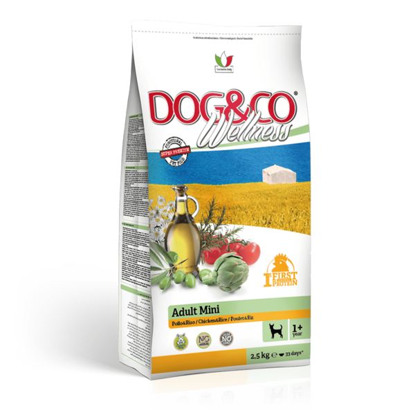 DOG&CO WELLNESS ADULT MINI Superpremium barība, mazo šķirņu pieaugušiem suņiem ar vistas gaļu un rīsiem 0.800 Kg