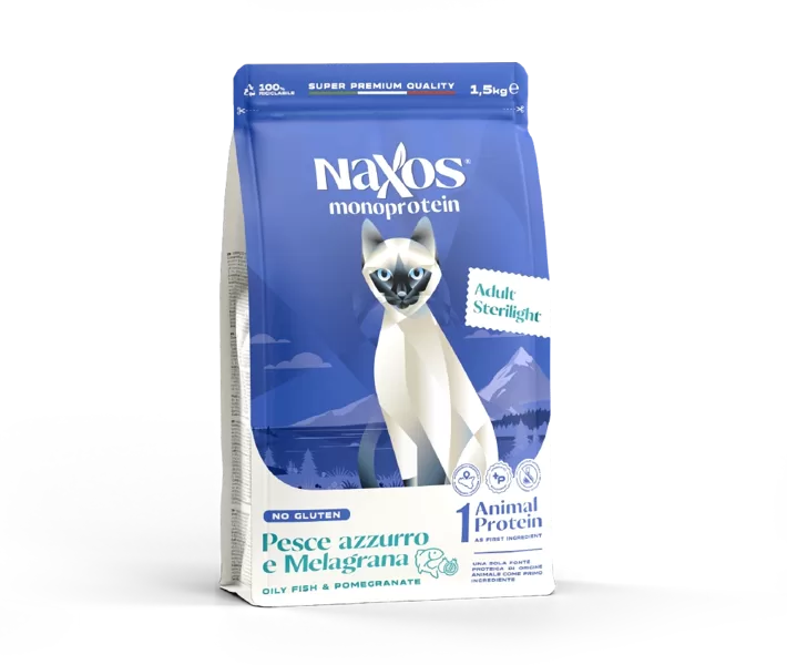 NAXOS CAT STERILIGHT Superpremium monoproteīna barība ar Zivi un granātāboliem 7 Kg