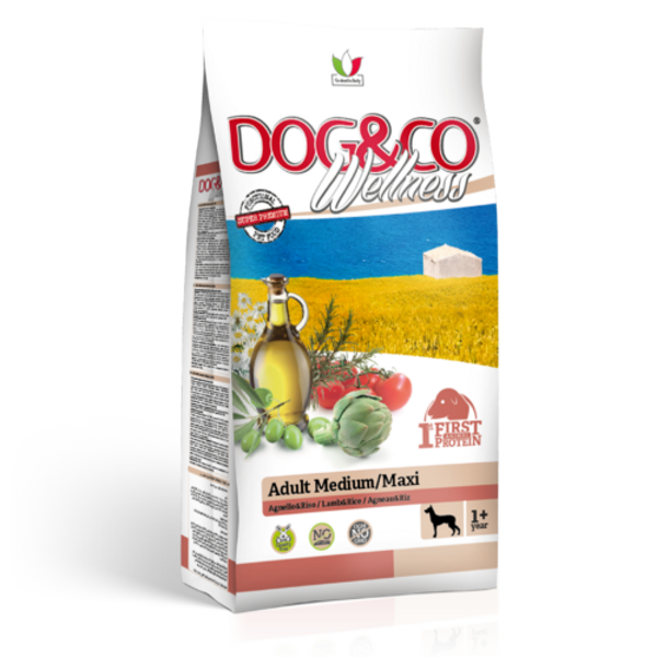 DOG&CO WELLNESS, Superpremium barība, vidējo un lielo šķirņu pieaugušiem suņiem ar jēru un rīsiem 3 Kg