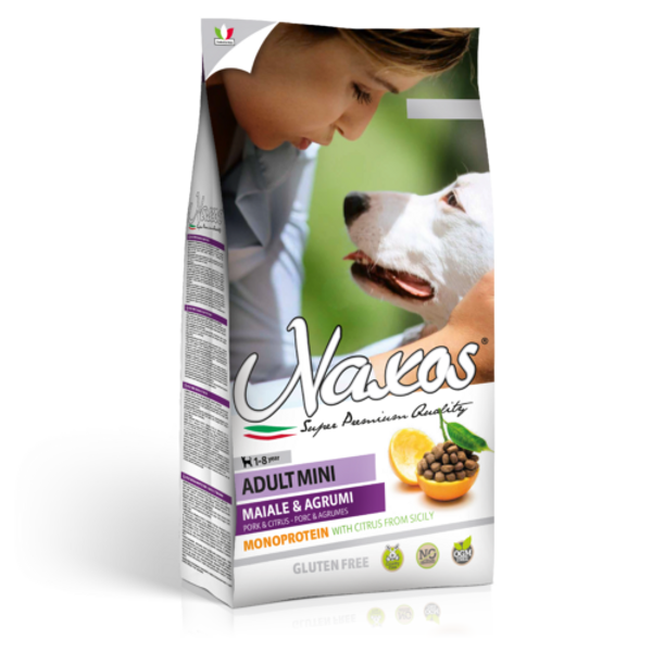 Naxos Monoprotein, Gluten free, Superpremium, mazo šķirņu, pieaugušo suņu barība ar cūkgaļu un citrusu 7 kg