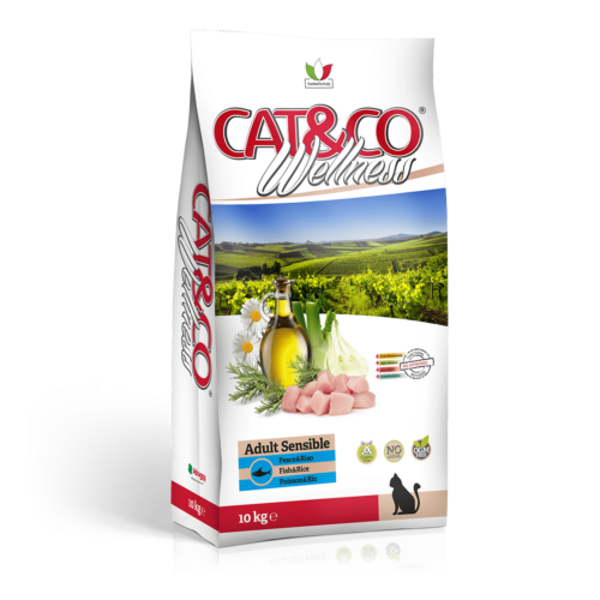 CAT&CO WELLNESS Pieaugušiem jutīgiem kaķiem. Zivis ar rīsiem 1.5 Kg