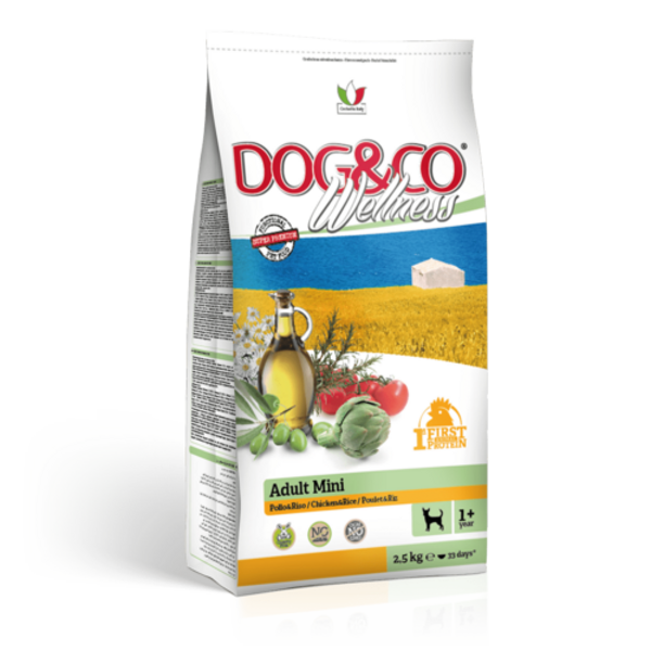 DOG&CO WELLNESS PUPPY MINI Superpremium barība mazo šķirņu kuceniem ar Vistas gaļu un rīsiem 0.800 Kg